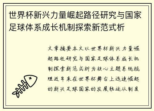 世界杯新兴力量崛起路径研究与国家足球体系成长机制探索新范式析 世界杯新兴力量崛起路径研究与国家足球体系成长机制探索新范式析