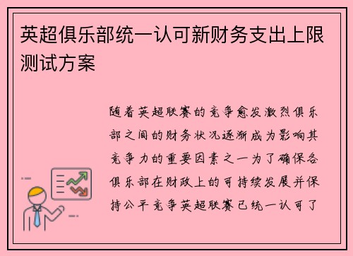 英超俱乐部统一认可新财务支出上限测试方案 英超俱乐部统一认可新财务支出上限测试方案